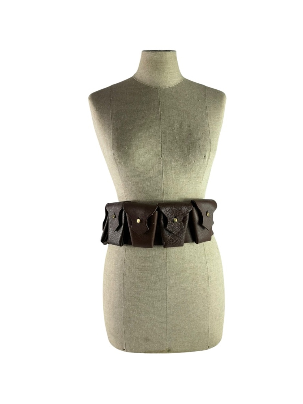 Genuine Vintage Brown Multi Purpose Leather Five Pocket Utility Belt Adjustable